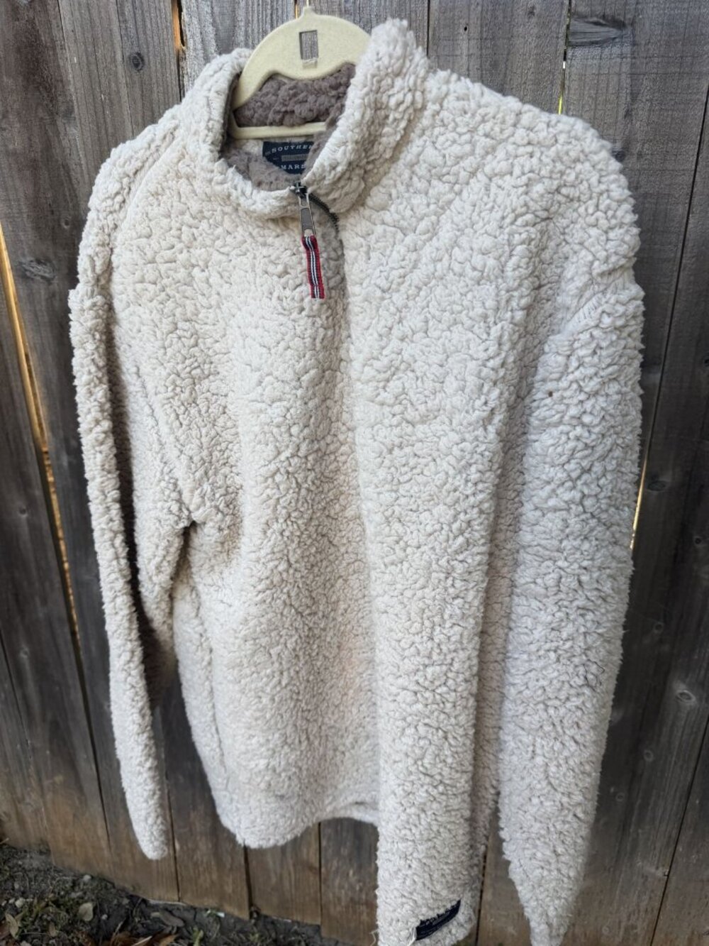 SOUTHERN MARSH SHERPA FLEECE QUARTER ZIP PULLOVER MENS L CREAM